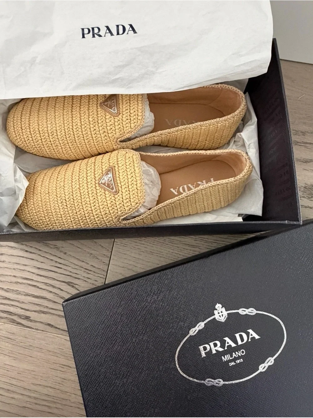 Prada Crochet Slip-On Loafers - Natural